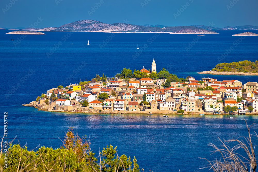 Primosten archipelago and blue Adriatic sea view