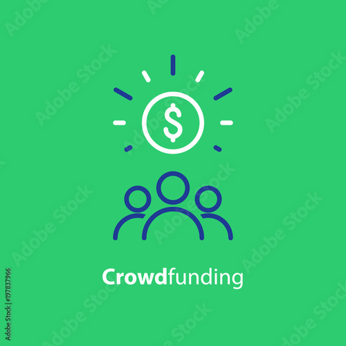 Donate money, crowdfunding line icon, investment and consolidation concept