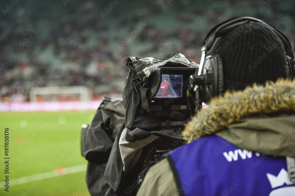 Obraz premium TV camera during football match.