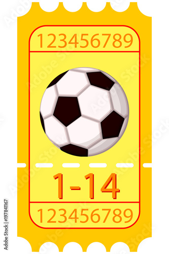 Colorful cartoon football soccer ticket icon.