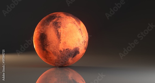 Fototapeta Naklejka Na Ścianę i Meble -  3D Rendering Of  High Detailed Mars Planet On Dark Studio With Reflective Surface The Elements Of This Image Furnished By 

NASA