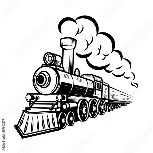 Retro train illustration isolated on white background. Design element for logo, label, emblem, sign.