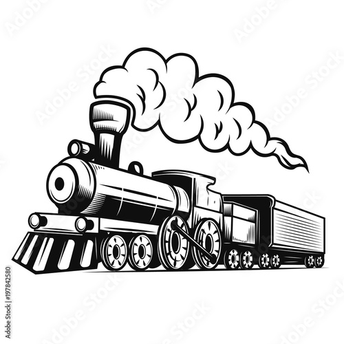 Retro train illustration isolated on white background. Design element for logo, label, emblem, sign.