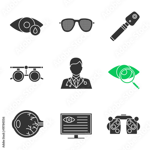 Ophtalmology glyph icons set