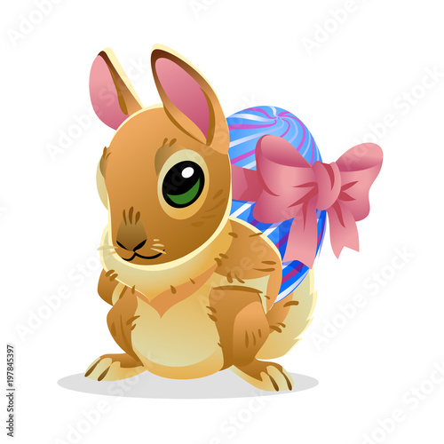 Fototapeta Naklejka Na Ścianę i Meble -  Easter bunny with the egg. Vector cartoon illustration isolated on white background. Cute rabbit character for the holiday design and cards.