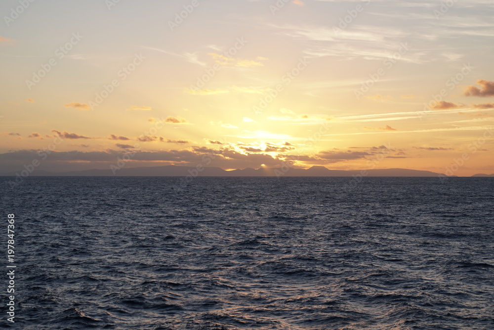 Magical ocean. Sunrise over the Atlantic. Morning. 