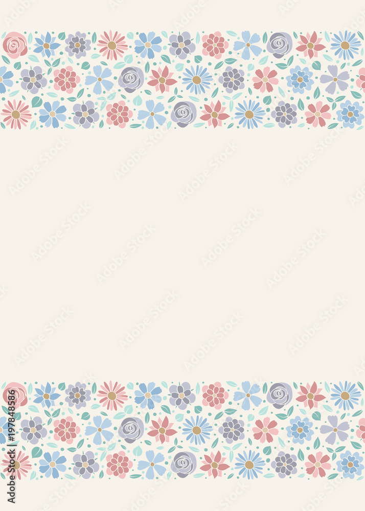 Cute background with colourful hand drawn flowers and copyspace. Spring, Mother's Day, Woman's Day and birthday party. Vector. Cute background with colourful hand drawn flowers and copyspace. Spring, Mother's Day, Woman's Day and birthday party. Vector.