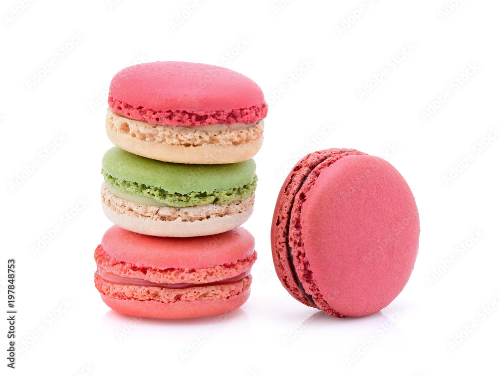 Sweet and colourful french macaroons or macaron on white background, Dessert. Sweet and colourful french macaroons or macaron on white background, Dessert.
