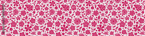 Beautiful floral banner - panoramic header with seamless pattern. Vector.