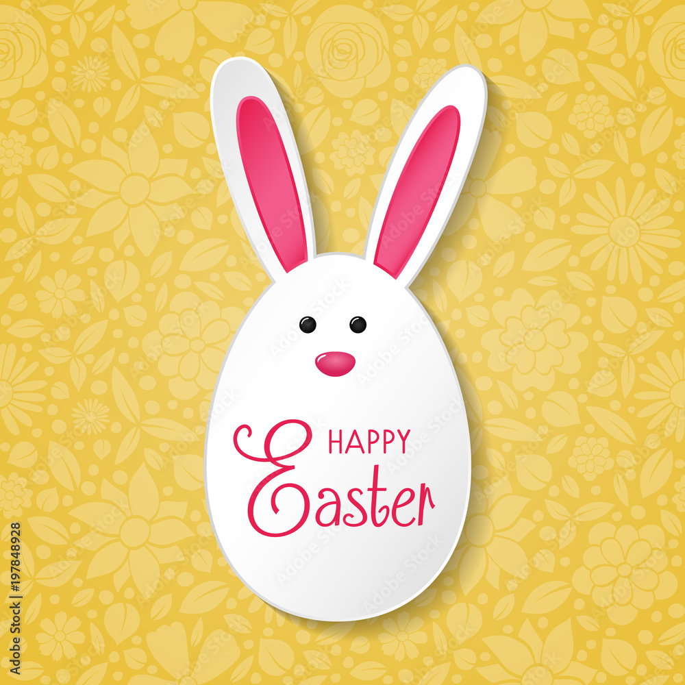 Fototapeta premium Concept of Easter card with bunny and greetings. Vector.