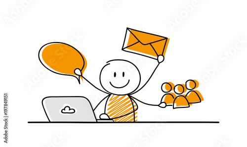 Business illustration concept with funny cartoon stickman. Vector.