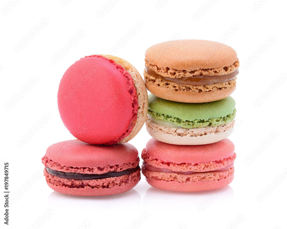 Sweet and colourful french macaroons or macaron on white background, Dessert. Sweet and colourful french macaroons or macaron on white background, Dessert.