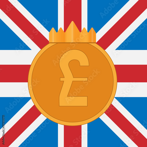 pound sterling symbol on background of Great Britain flag