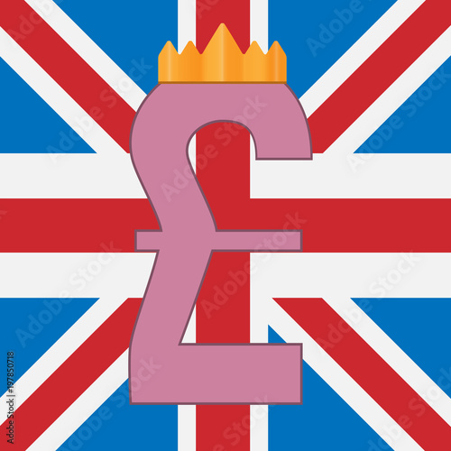 pound sterling symbol on background of Great Britain flag