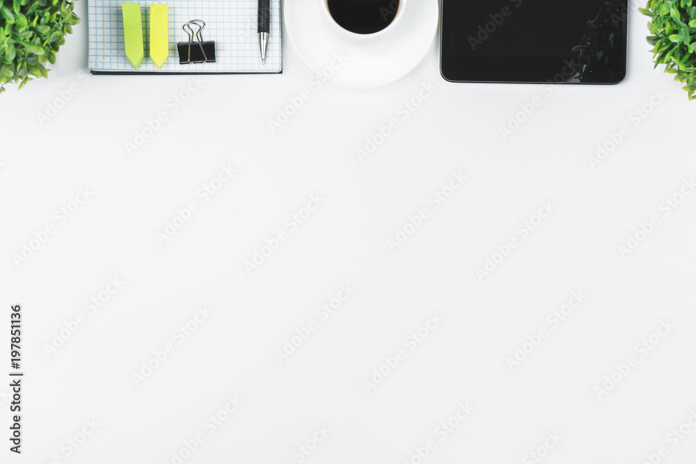 Modern desktop with devices and supplies Modern desktop with devices and supplies