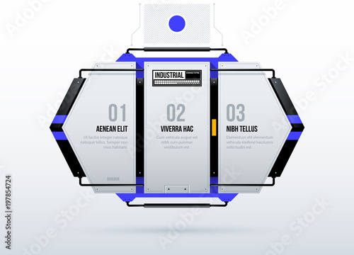 Horizontal futuristic template with three options in clean hi-tech/techno style on white background