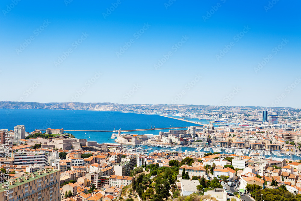 Panoramic view of Marseille city and its harbor
