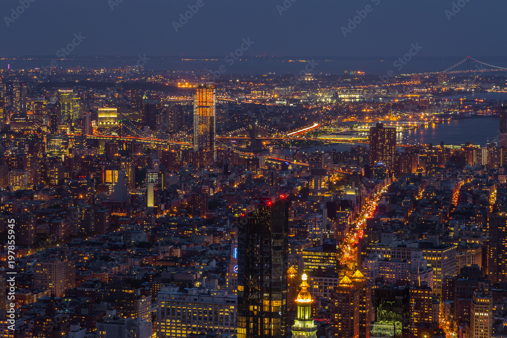 Fototapeta premium Aerial view of Manhattan at night, New York.