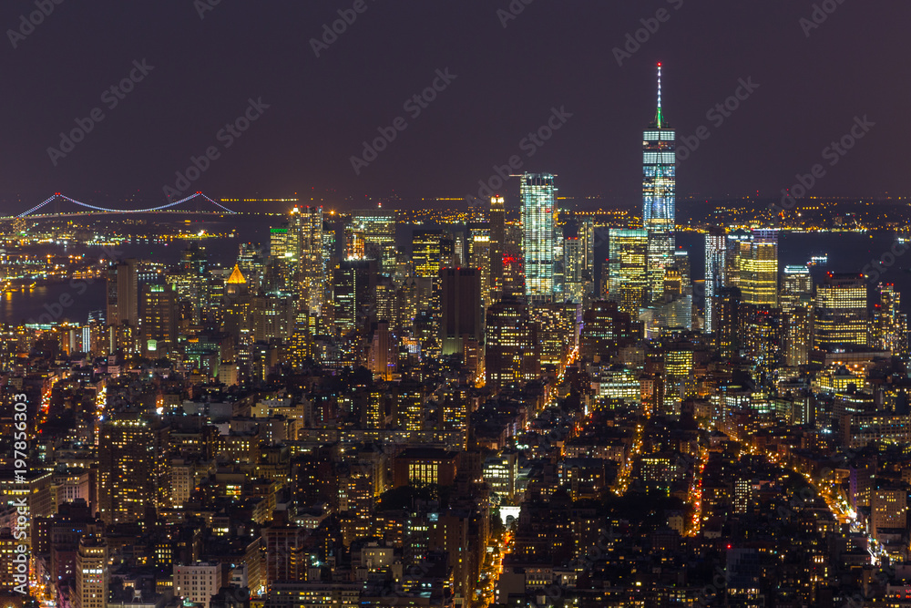 Obraz premium Aerial view of Manhattan at night, New York.