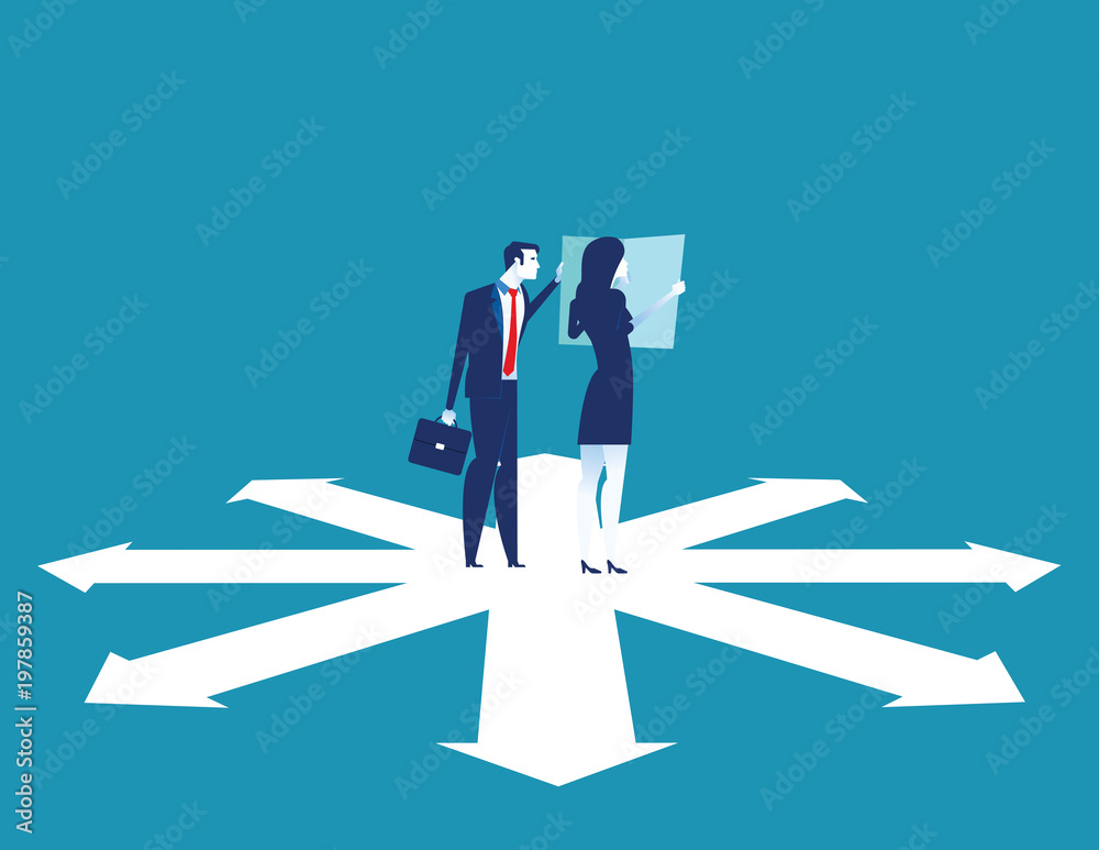 Business team are discussing on the direction to success. Concept business vector illustration. Business team are discussing on the direction to success. Concept business vector illustration.