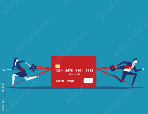 Business people and committed debt with credit card. Concept business vector illustration.
