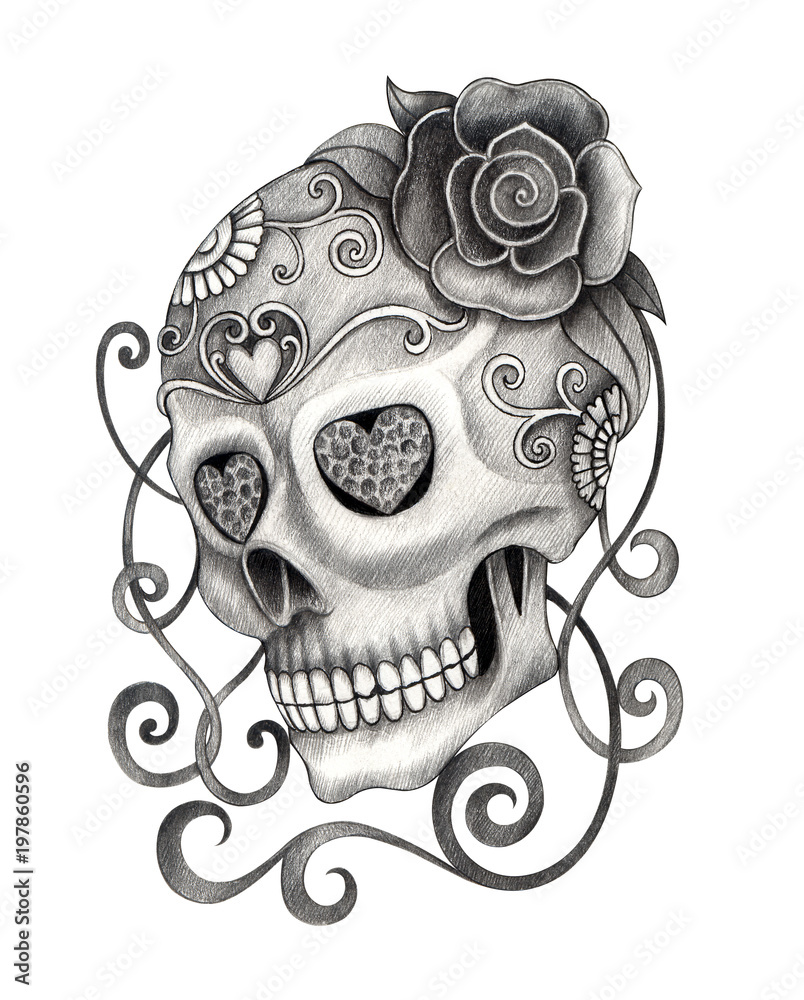 Art Sugar Skull Tattoo. Hand pencil drawing on paper. Stock Illustration | Adobe Stock Art Sugar Skull Tattoo. Hand pencil drawing on paper. Stock Illustration | Adobe Stock