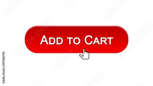 Add to cart web interface button clicked with mouse cursor, red color design