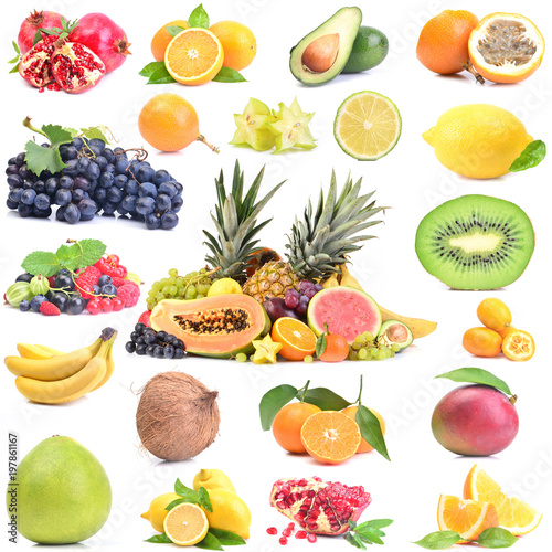 Fruits on white background