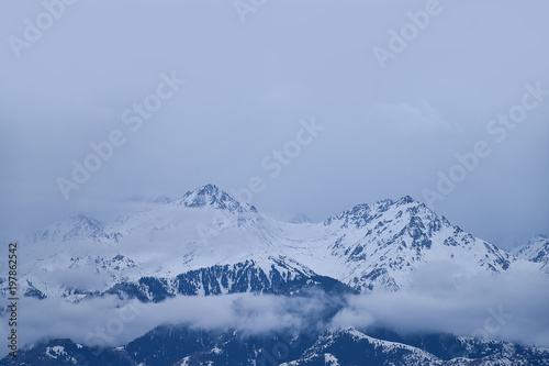 Mountains in cloudy weather, Kazakhstan, Qazaqstan, Almaty (late autumn, winter, early spring). Panoramic view (Backgrounds/Textures) © Vadim