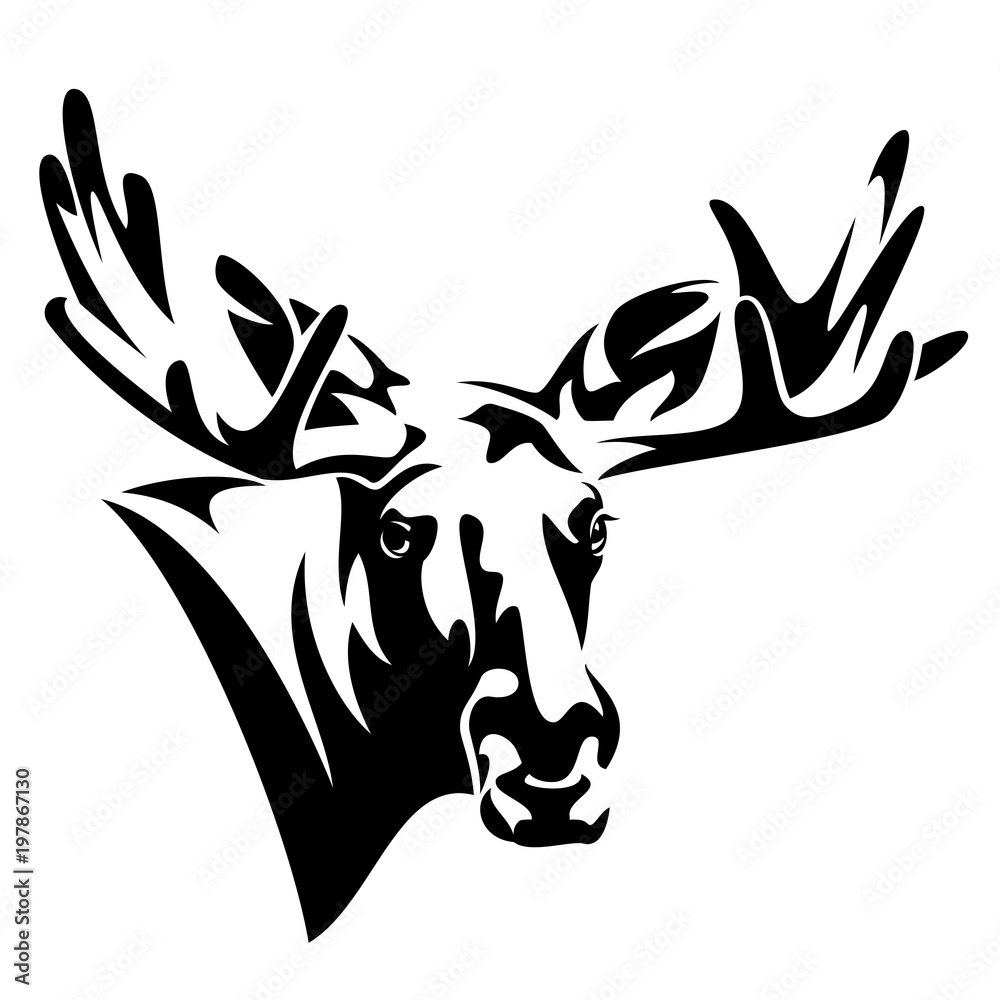 moose head front view black and white vector design Stock Vector