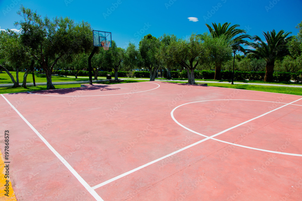 basketball court at outdoor in tropical area in summertime. Greece