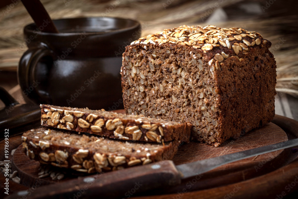 Fototapeta premium Whole Grain rye bread with seeds.