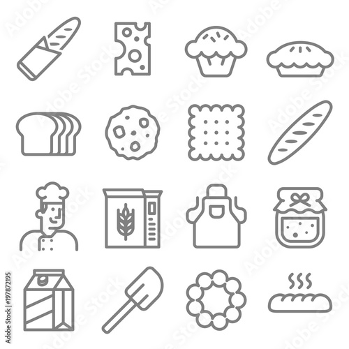 Bakery baker line icon set