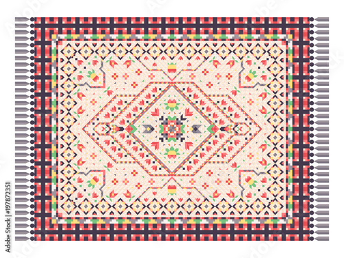 Oriental rug with traditional ornament. Persian carpet. Vector illustration