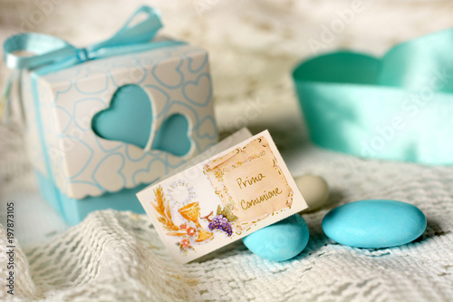 First communion bonbonniere with ribbons