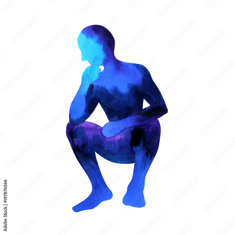 Miserable Depressed Man Sitting and Thinking. Man in a Thinker Pose. 3D  Model of Man Stock Vector - Illustration of concept, depress: 230428946