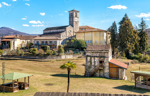 View of San Vittore romanesque Church located in the locality Canonica of Brezzo di Bedero above lake Maggiore in province of Varese, Italy photo