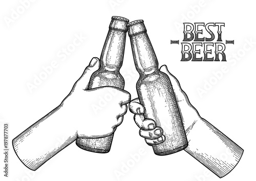 Graphic hands with beer bottles