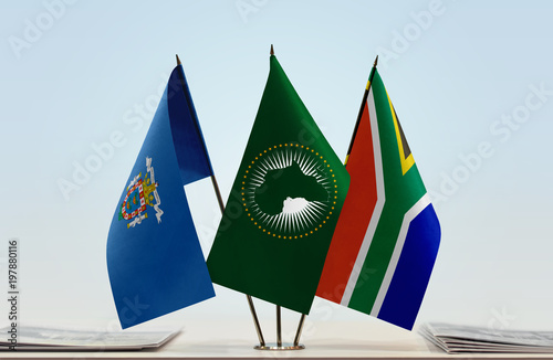 Flags of Melilla African Union and Republic of South Africa photo