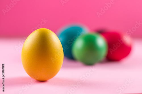 Easter colorful eggs on the bright backgroun