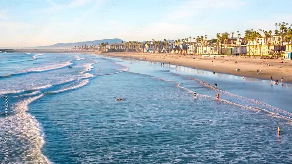 Oceanside beach view from a pier, California