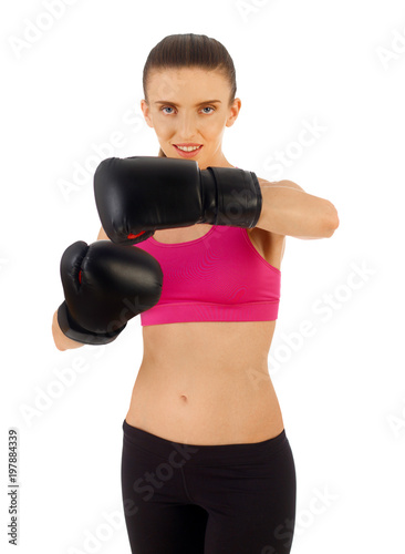Woman with boxing gloves © goir