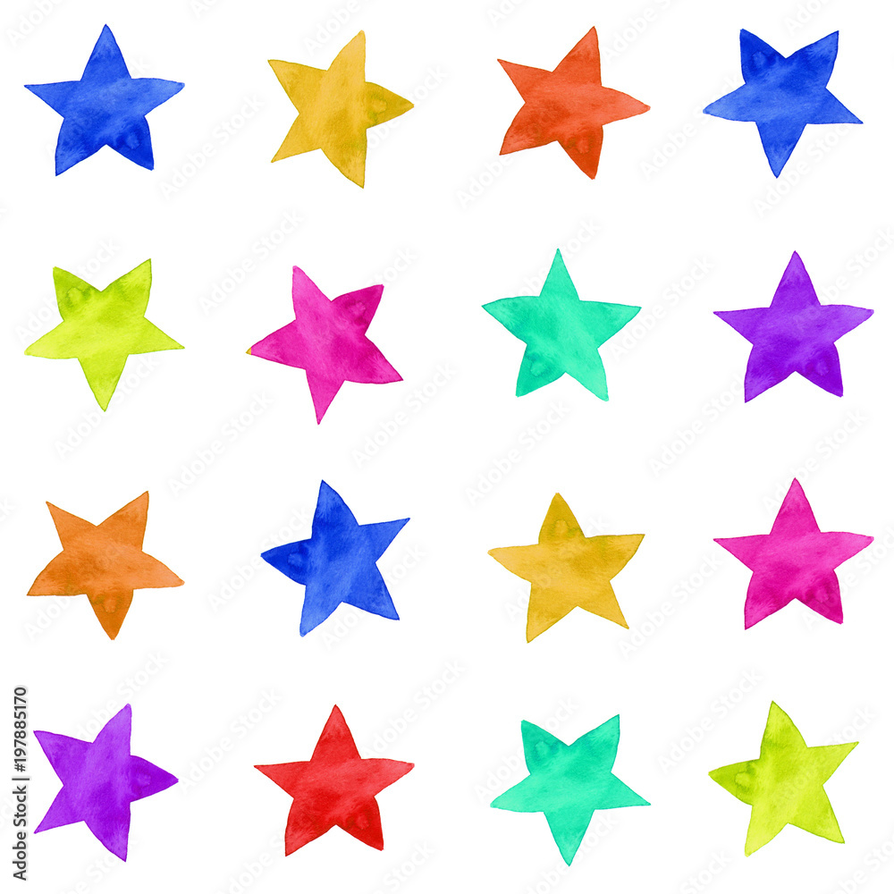 Obraz premium Isolated watercolor illustrated colorful stars pattern set