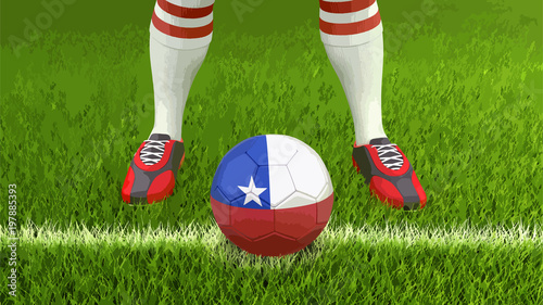 Man and soccer ball with Chilean flag 
