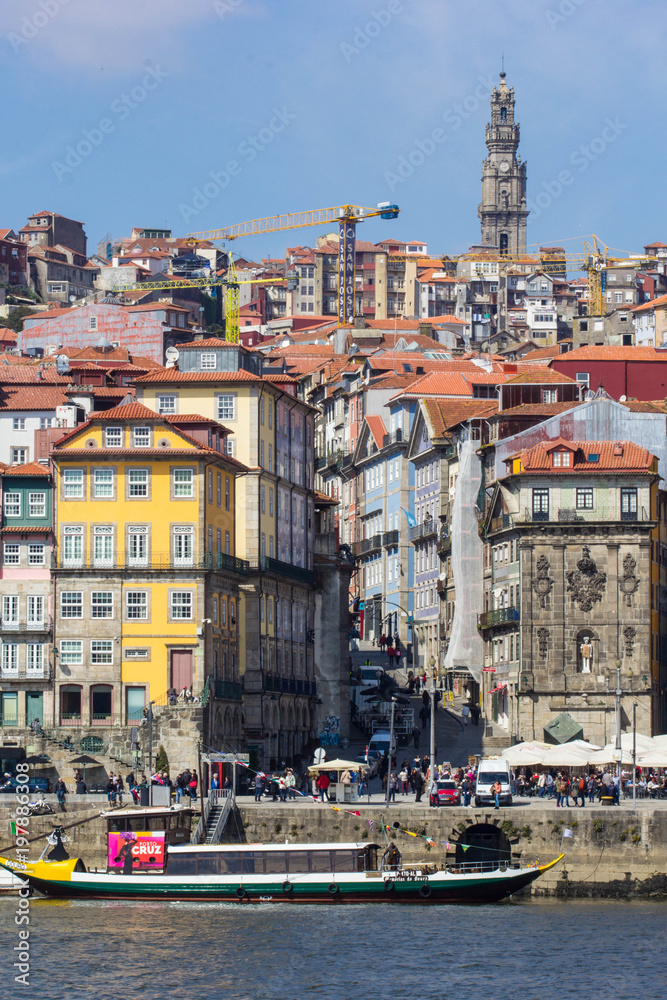 Old town of Porto with river and boat, Portugal
