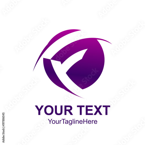Initial letter F logo template colored purple circle design for business and company identity