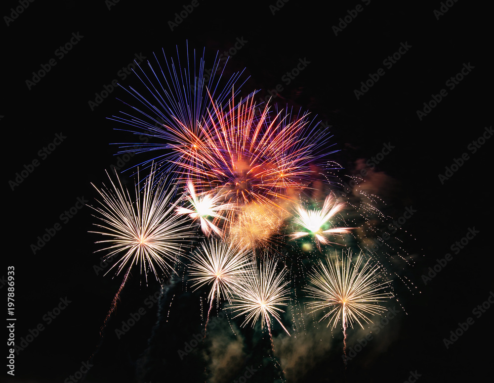 Abstract colored firework background used for overlay new year festiva