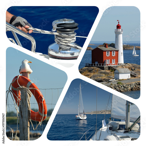 Yachting photo collage. Sailing. Travel concept