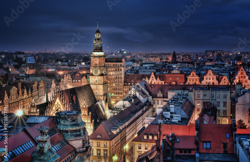 Evening panorama of the city Wroclaw, Poland photo
