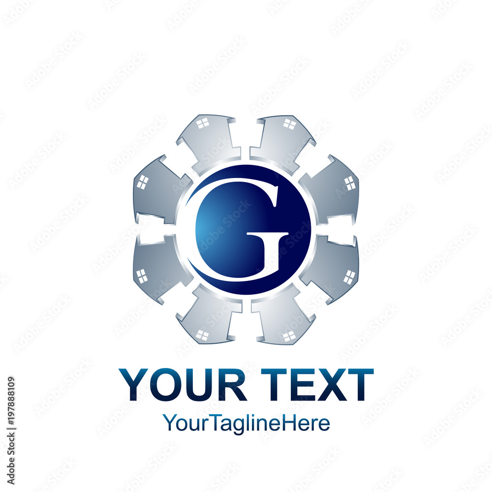Initial letter G logo template colored blue grey circle home design for business and company identity Initial letter G logo template colored blue grey circle home design for business and company identity